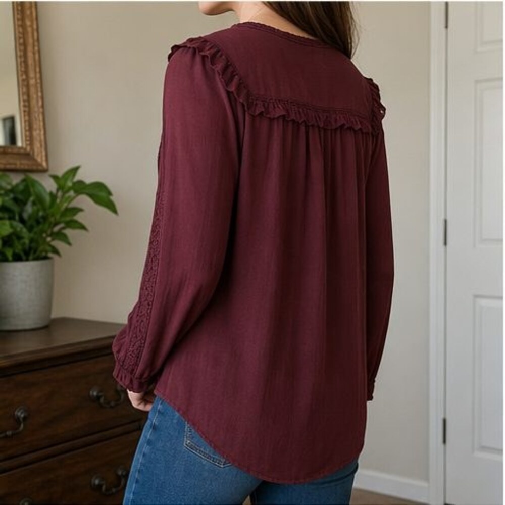 Burgundy Ruffle Blouse - Picture 3 of 6